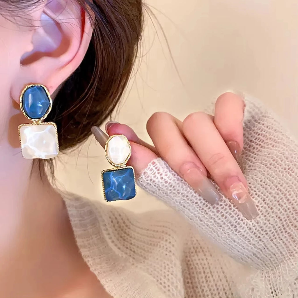 Gouden Marmer Oorbellen Blauw & Wit | Sensia
