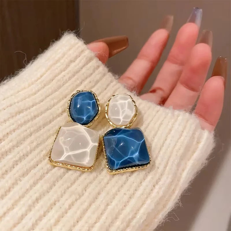 Gouden Marmer Oorbellen Blauw & Wit | Sensia