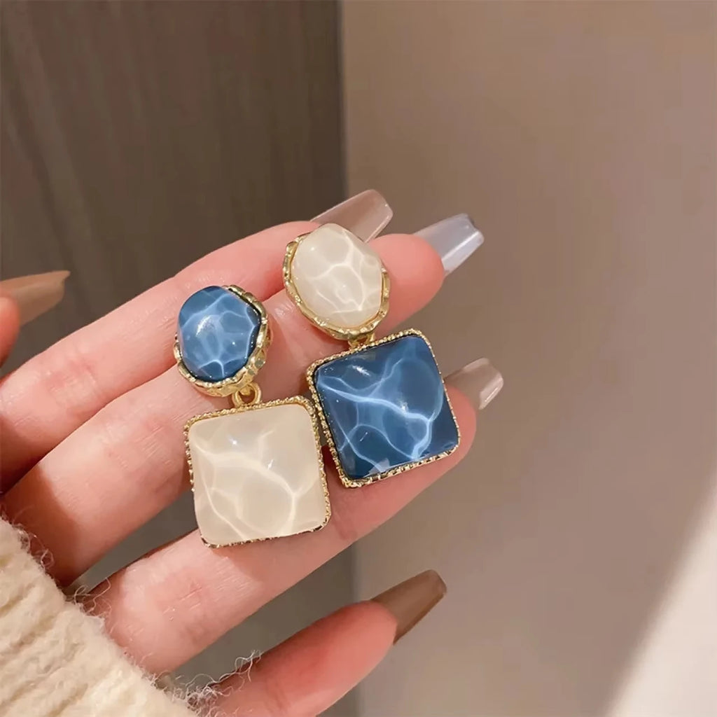 Gouden Marmer Oorbellen Blauw & Wit | Sensia